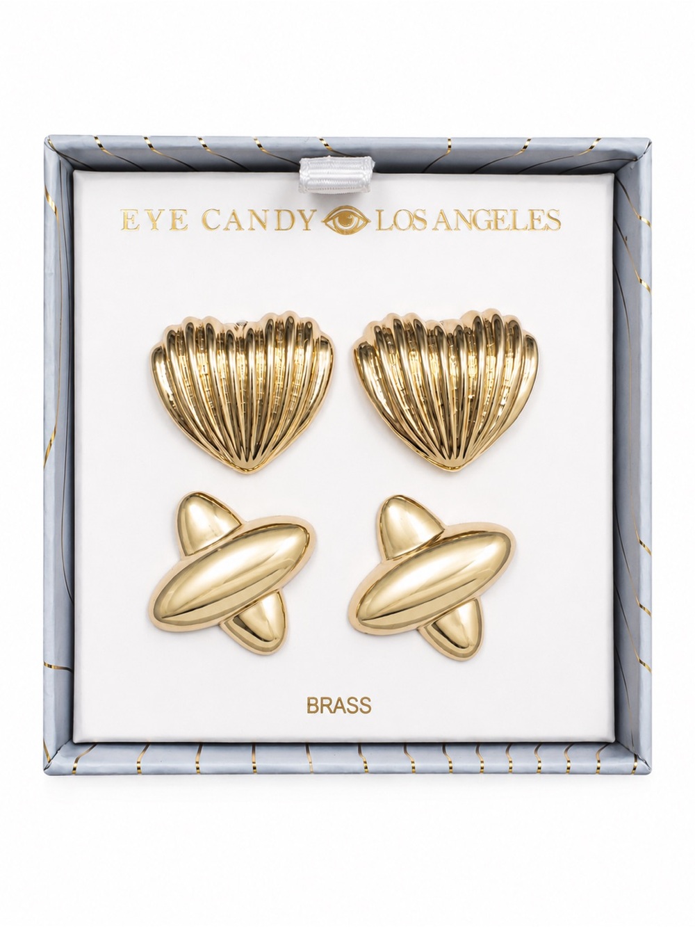 eye candy Gold Brass Shell & Orb Statement Stud Earring Set